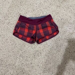 Lululemon Athletica Red and Purple Plaid Athletic Shorts